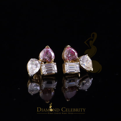 DiamondCelebritees Women's 925 Silver Yellow 5.00ct VVS D Pink Moissanite Toi et Moi Stud Earrings