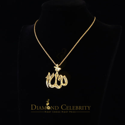 DiamondCelebritees  Real 0.25ct Diamond Sterling Silver ALLAH Charm Necklace Pendant in Yellow