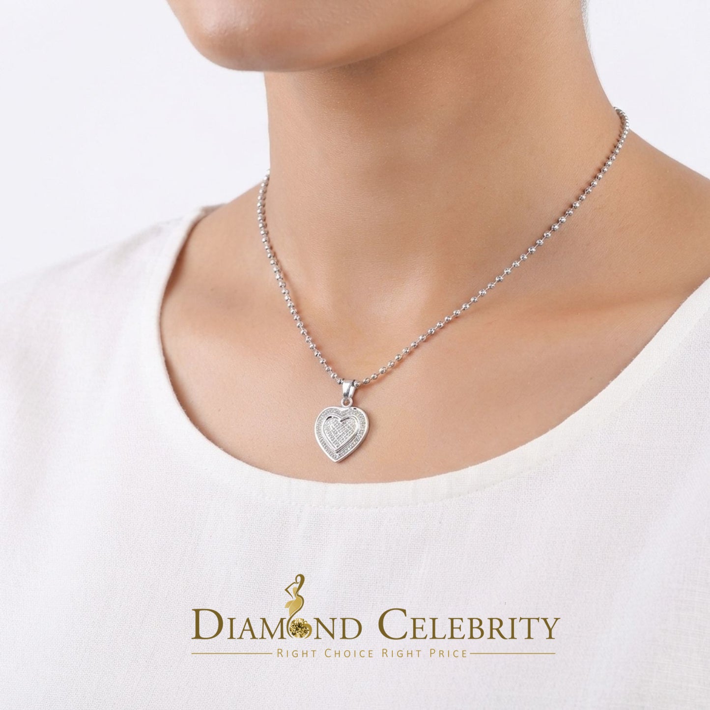 DiamondCelebritees  HEART Charm Real 0.25ct Diamond 925 Sterling Silver Necklace Pendant in White