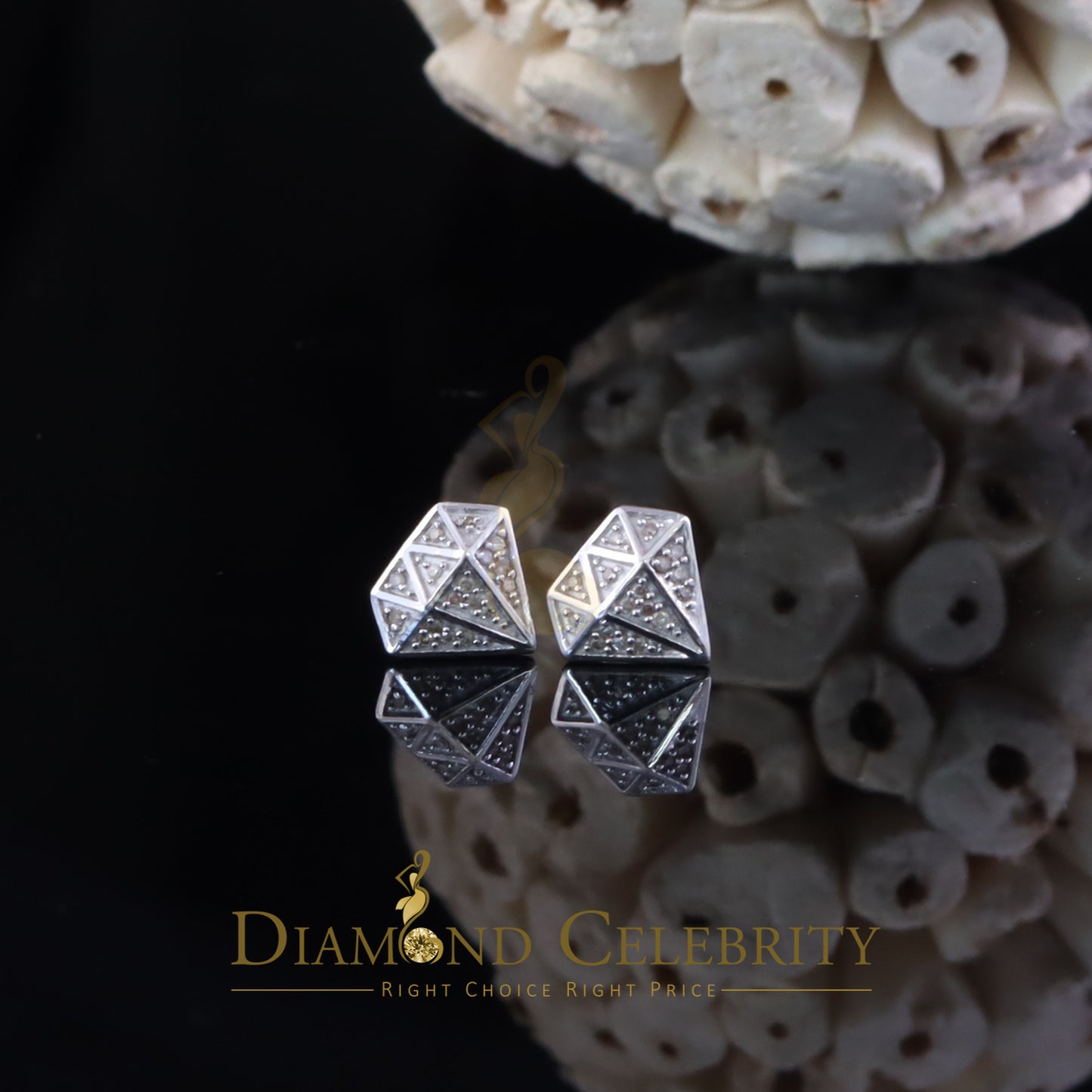 DiamondCelebritees 0.10 ct Silver Diamond White For Mens & Womens Hip Hop Stud Earring 925 Sterling