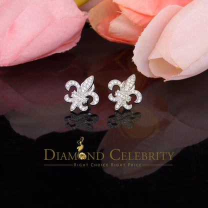 DiamondCelebritees  Fleur de Lis White Silver Screw Back 0.62ct Cubic Zirconia Women Stud Earrings