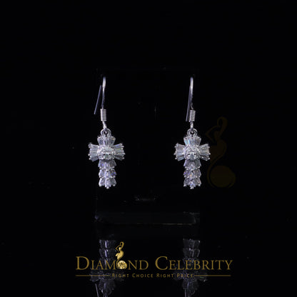 Diamondcelebritees 1.00ct Moissanite White 925 Silver Women's Dangling Cross Fish Hook Earrings