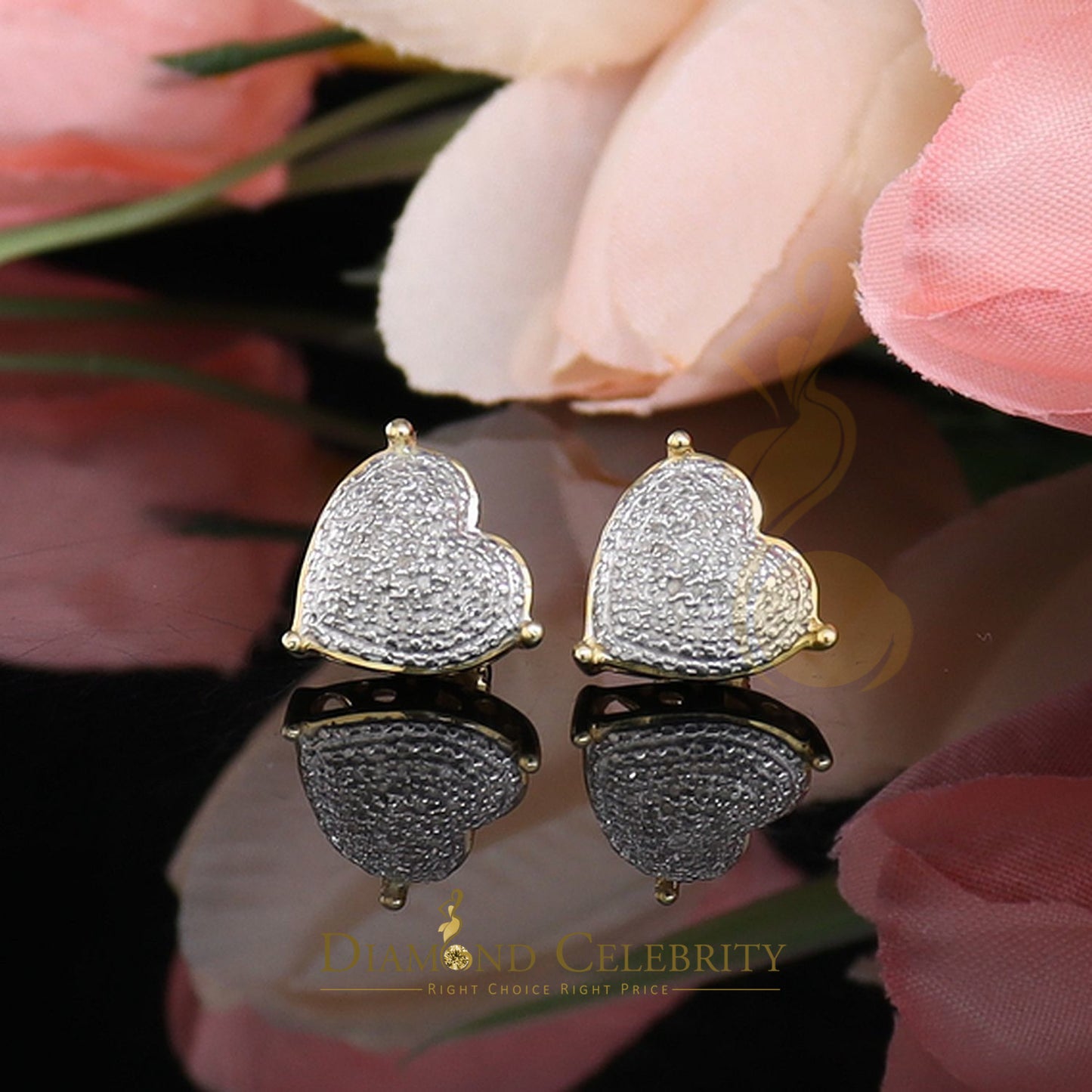 DiamondCelebritees Style Heart 925 Yellow Silver 0.25ct Diamond Women's & Men's Fashion Earrings