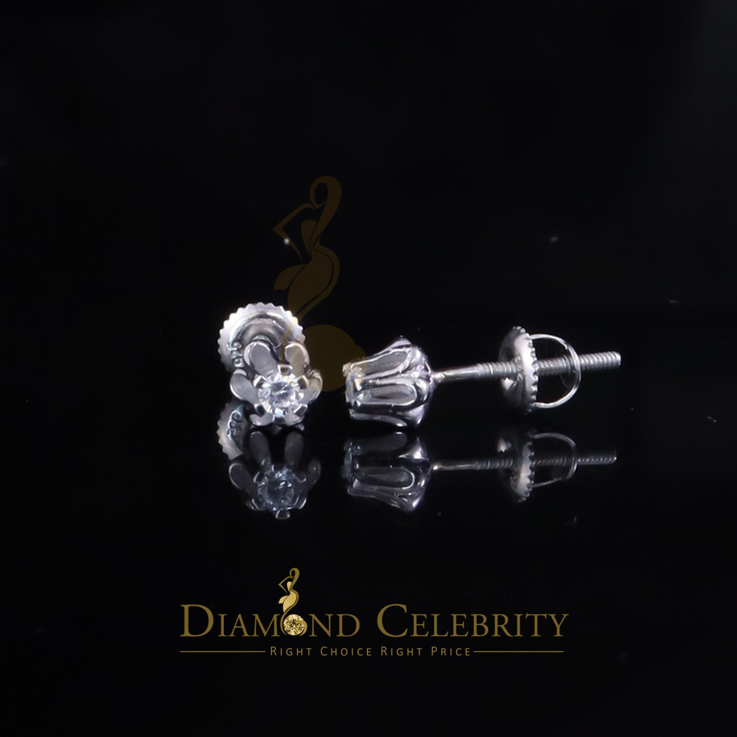 DiamondCelebritees  0.10ct Silver Cubic Zirconia European cut White Buttercup Stud Earings Women's