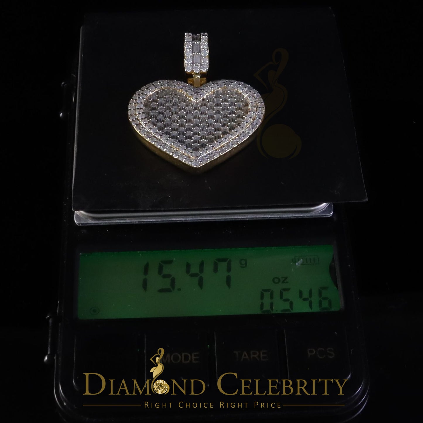 Diamondcelebritees Baguette Heart Pendant for Women's 7.50ct VVS D Clr Moissanite 925Yellow Silver