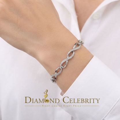 Diamondcelebritees 0.15CT Real Diamond 925 Sterling Silver White Fancy Infinite Bracelete SZ 7 Inch