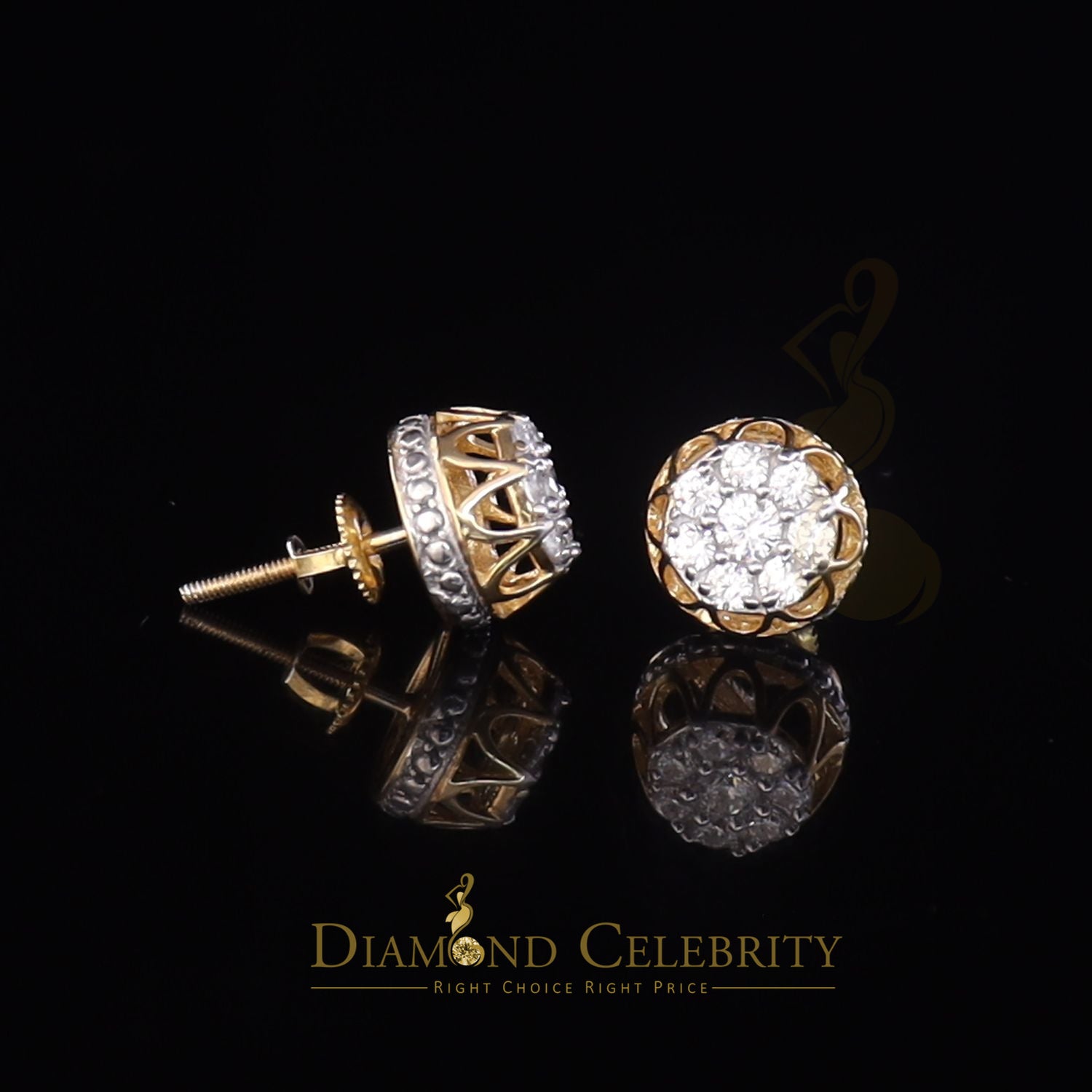 DiamondCelebritees  1.14ct Cubic Zirconia 925 Yellow Silver Women's & Men's Hip Hop Flower Earrings