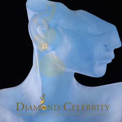 DiamondCelebritees 925 Sterling Silver 0.05ct Genuine Diamond Women's & Men's Yellow Square Earring