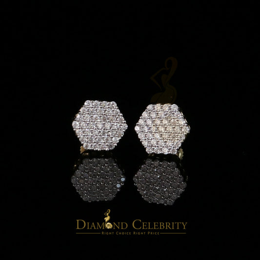 DiamondCelebritees  925 Yellow Silver Hip Hop 0.74ct Cubic Zirconia Women's & Men's Hexagon Earrings