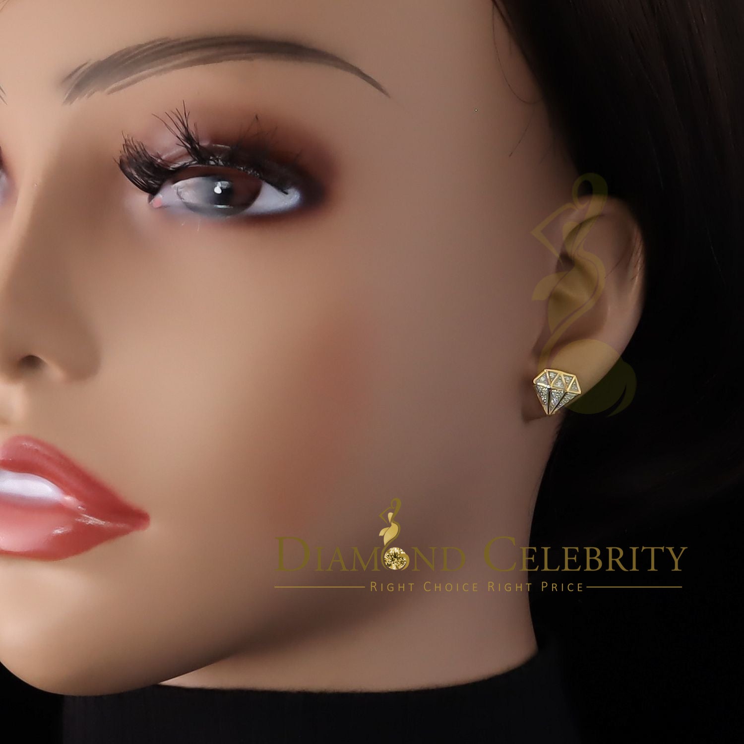DiamondCelebritees  0.24ct Cubic Zirconia 925 Yellow Silver Women's & Men's Hip Hop Stud Earrings
