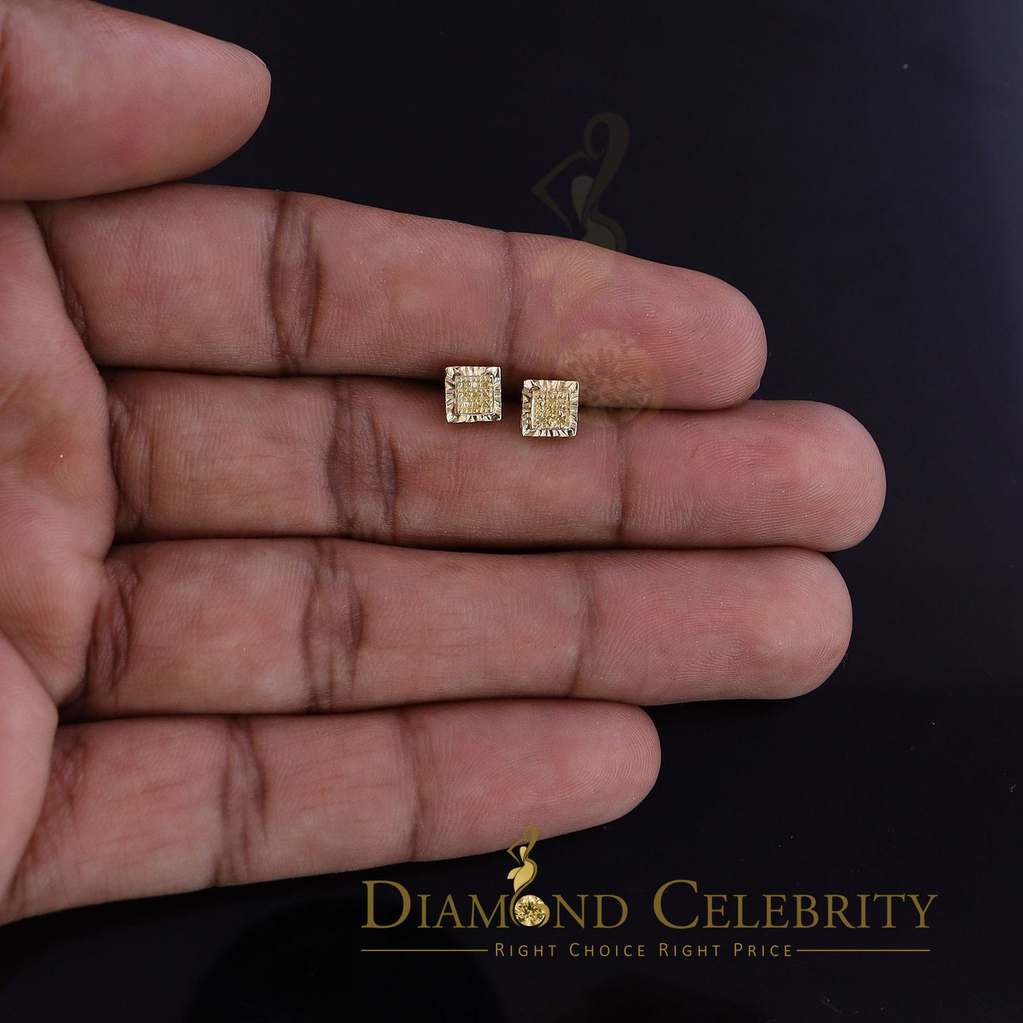 DiamondCelebritees 0.05ct Yellow Diamond 925 Sterling Silver For Men's / Women's Square Earrings
