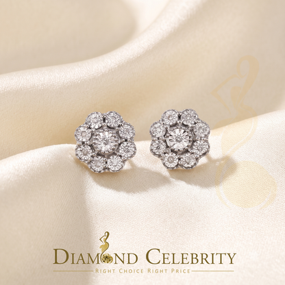 DiamondCelebritees 0.07 ct Diamond 925 Sterling Silver White Floral Earrings For Men's & Women's