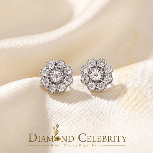 DiamondCelebritees 0.07 ct Diamond 925 Sterling Silver White Floral Earrings For Men's & Women's