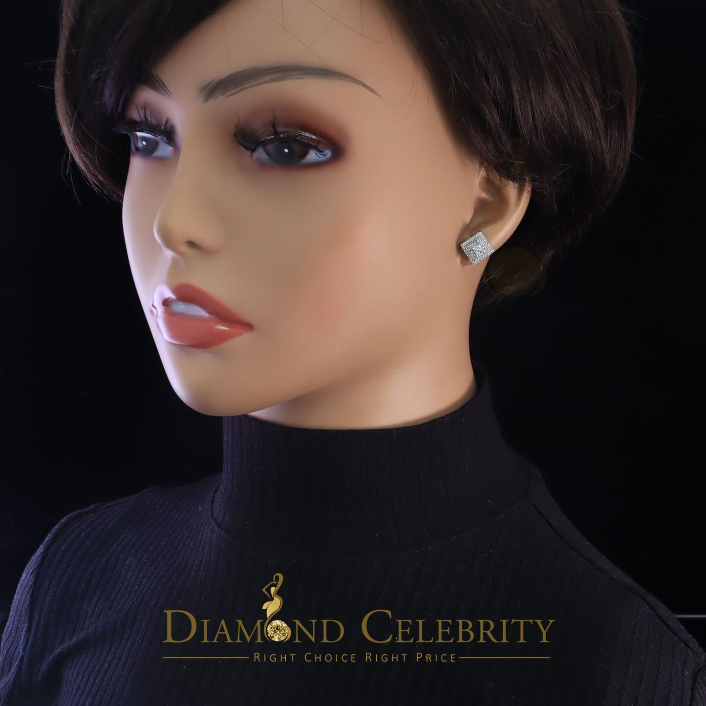 DiamondCelebritees  1.44ct Cubic Zirconia 925 White Sterling Silver Women's Hip Hop Square Earrings