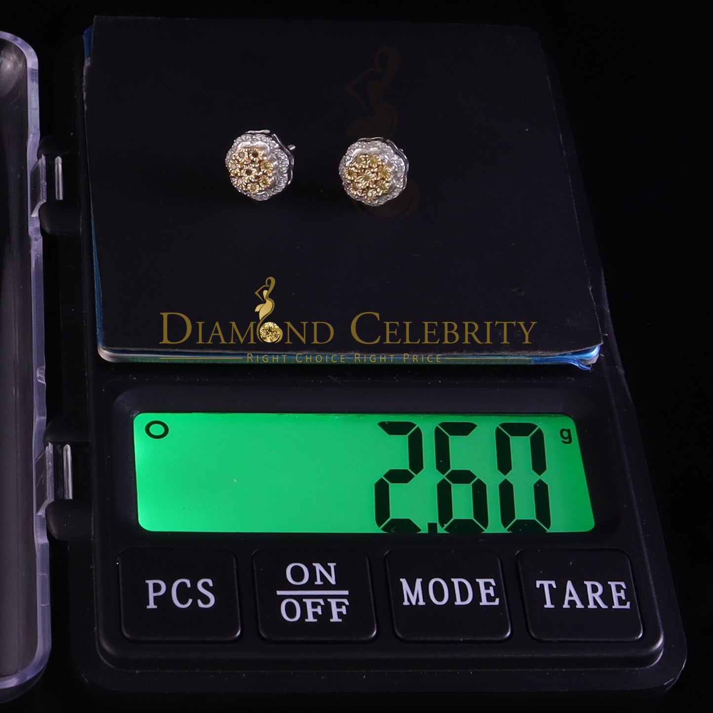 DiamondCelebritees 925 Sterling White Silver Flower Shape Miracle Plate 0.15ct Real Diamond Earring