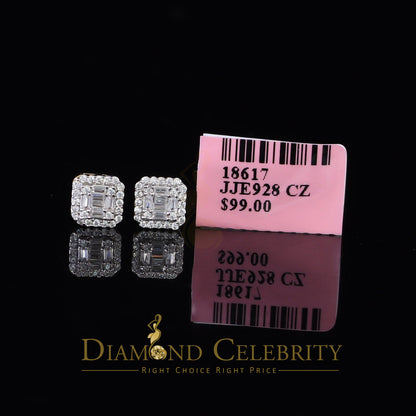 DiamondCelebritees  925 Yellow Silver 0.64ct Cubic Zirconia Women's & Men's Hip Hop Square Earrings