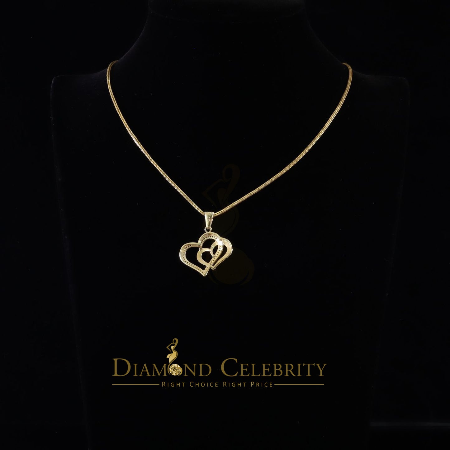 DiamondCelebritees  Two Tone Sterling Silver Yellow Double Heart Pendant 0.25ct Real Diamonds Stone