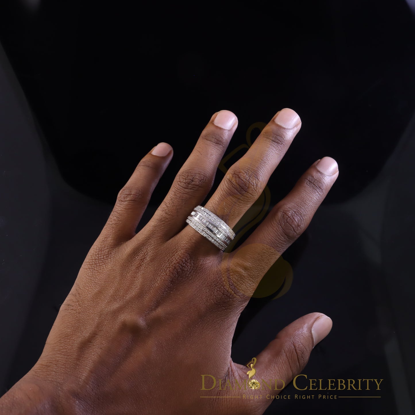 DiamondCelebritees Sterling White Silver 4.50ct Cubic Zirconia Band Fashion Men's Ring Size 9.5