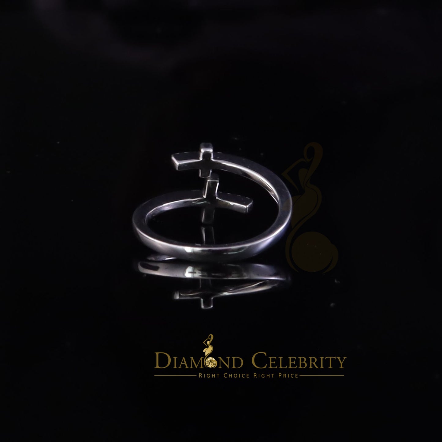 DiamondCelebritees 925 Sterling White Silver 0.22ct Cubic Zirconia Cross Shape Womens Ring Size 7.5
