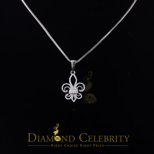 DiamondCelebritees Sterling 925 Silver Fleur de Lis White Shape Pendant with 0.93ct Cubic Zirconia