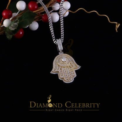 Diamondcelebritees  Big 5CT VVS D Moissanite White 2.5 Inch Silver Charm Hamsa Pendant for Men/Women