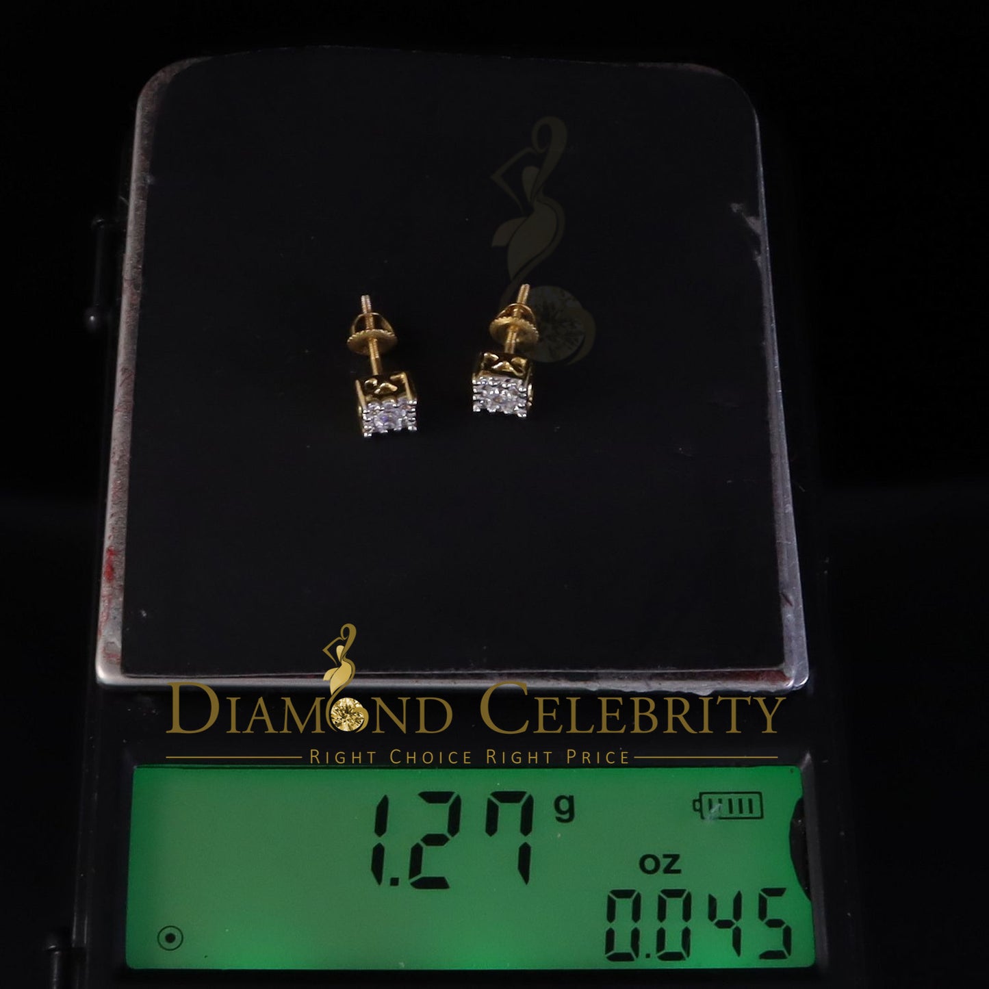 DiamondCelebritees  Hip Hop 925 Yellow Silver 0.6ct Cubic Zirconia Women's & Men's Square Earrings