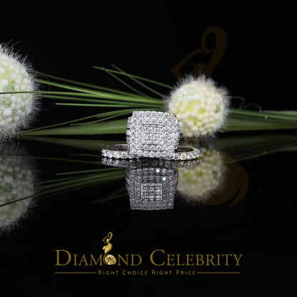 DiamondCelebritees 925 White Silver Square 22.41ct Cubic Zirconia Halo Trio Wedding Ring Size 9