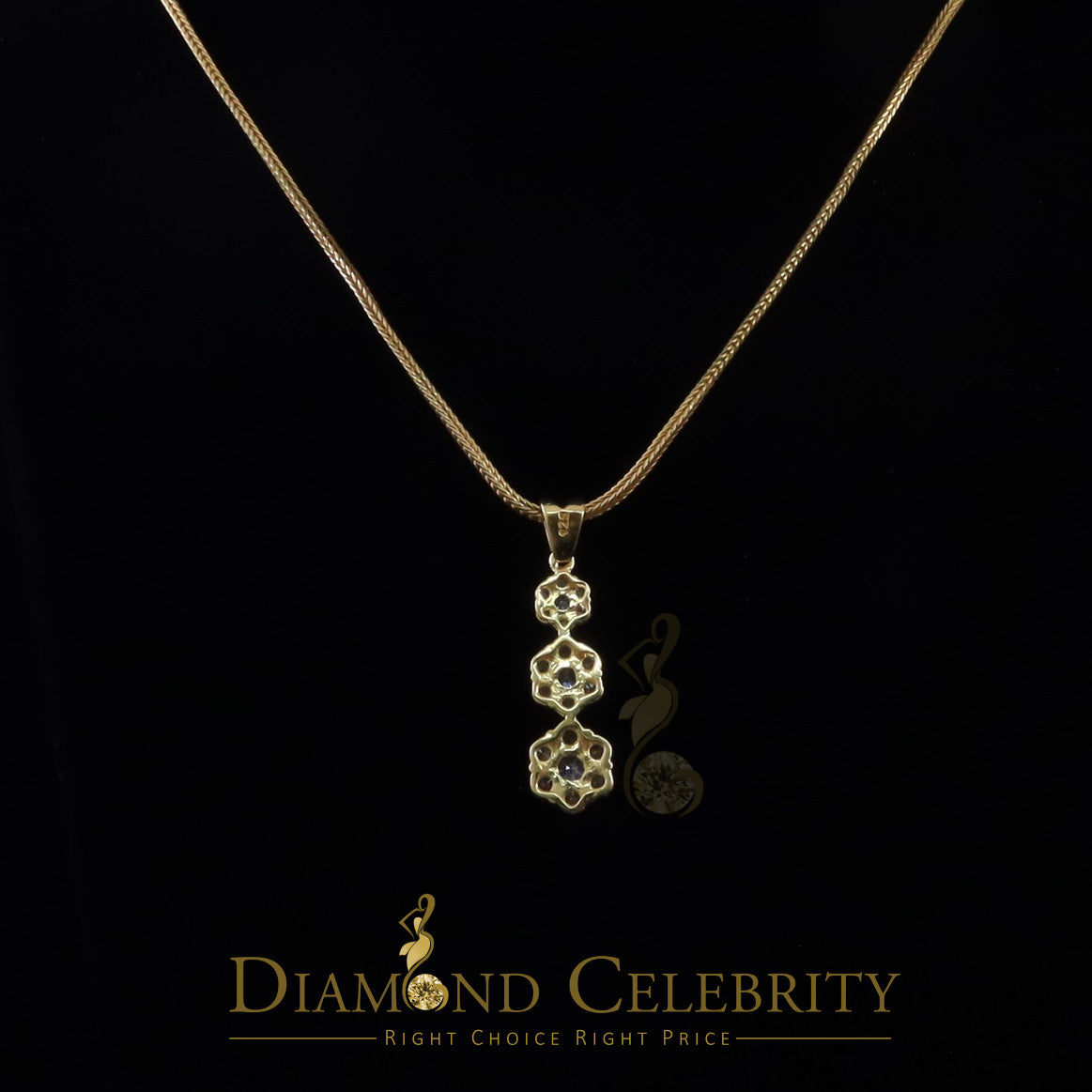 DiamondCelebritees Tripple Flower Shape Yellow 925 Sterling Silver Pendant 5.83ct Cubic Zirconia