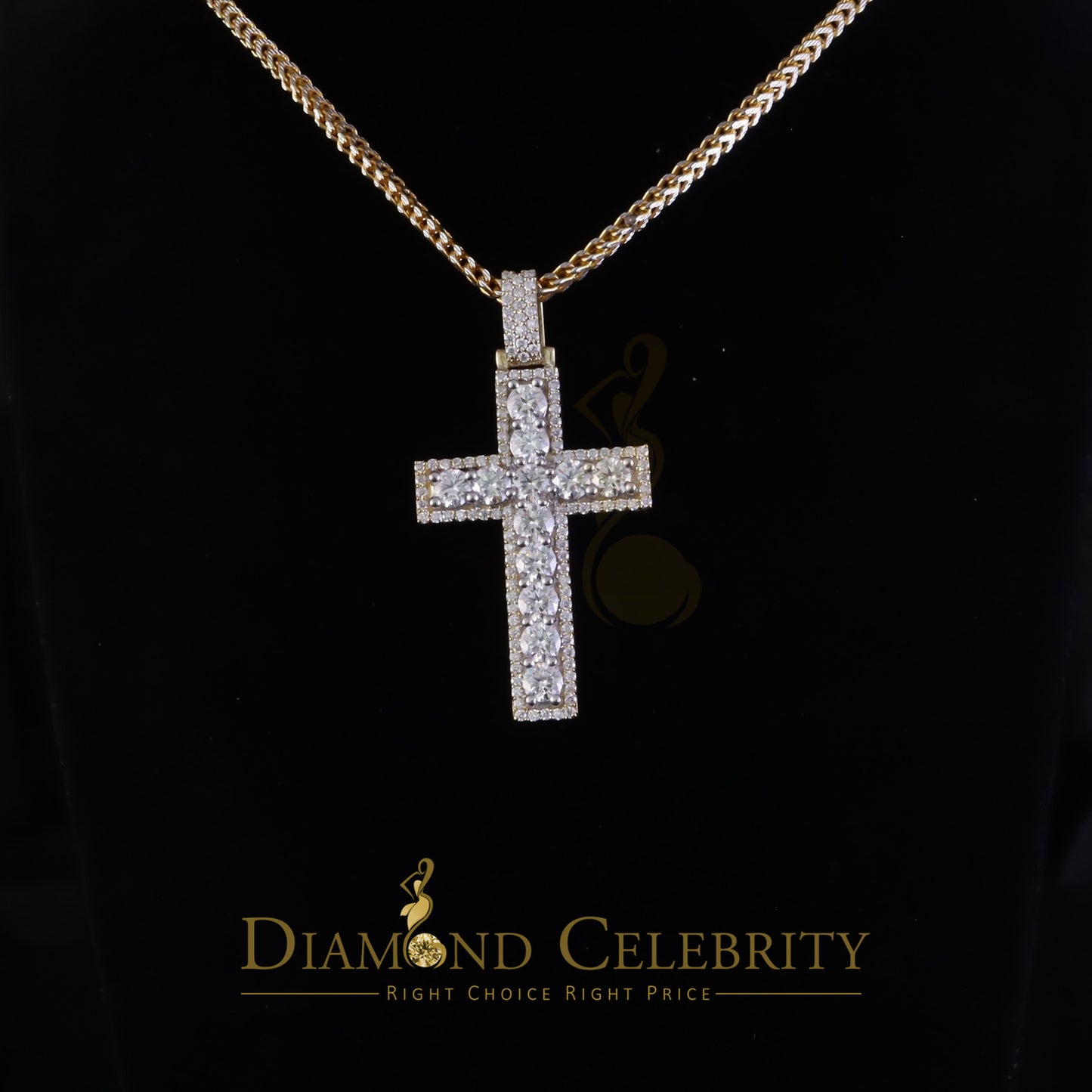 Diamondcelebritees Moissanite Men's & Women 7.50ct VVS D Sterling Yellow Silver Charm Cross Pendant