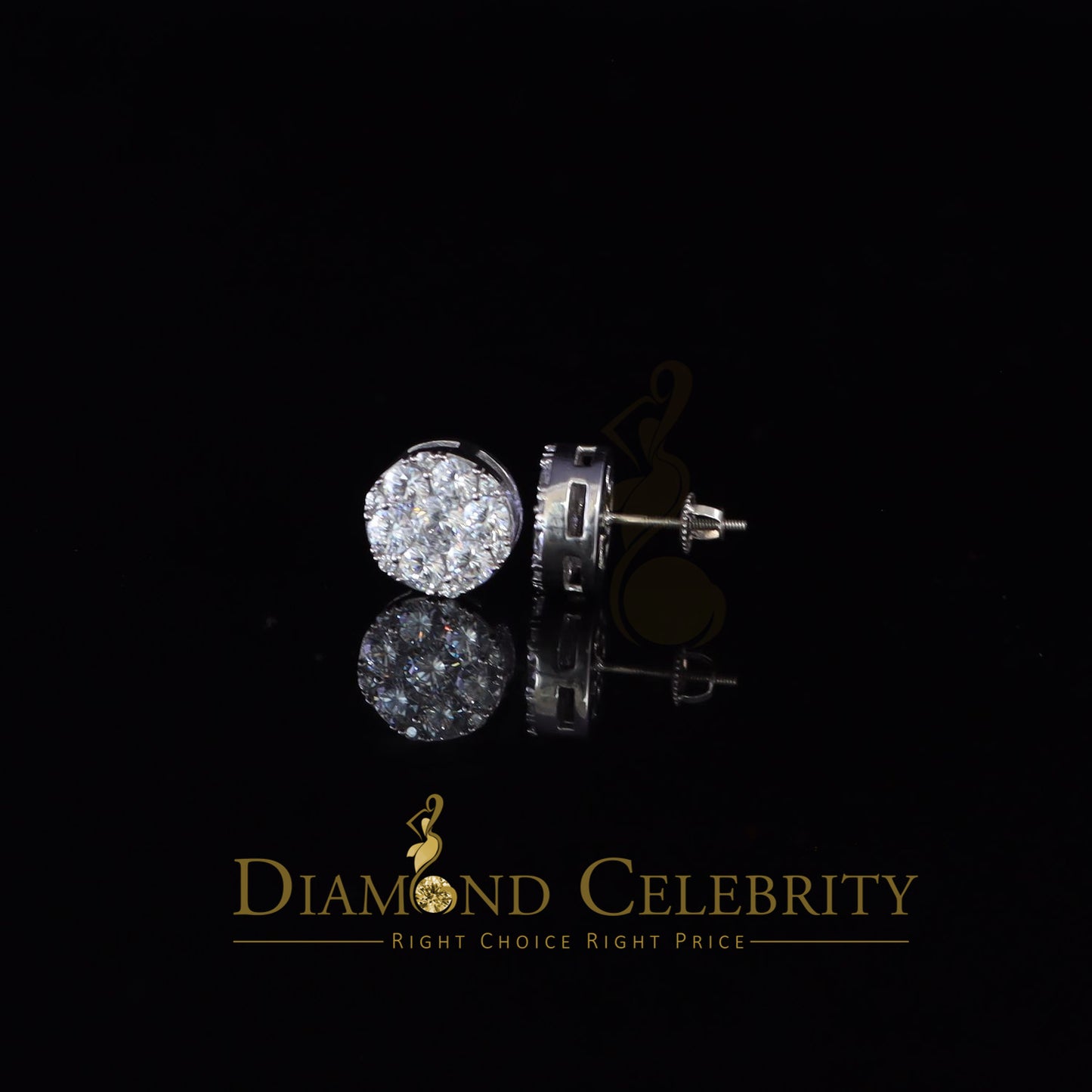 DiamondCelebritees  925 Sterling White Silver Cubic Zirconia Women & Men Round Stud Earrings