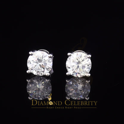 DiamondCelebritees 10k Real White Gold with 3.00ct Round VVS 'D' Color Moissanite Stud Earrings