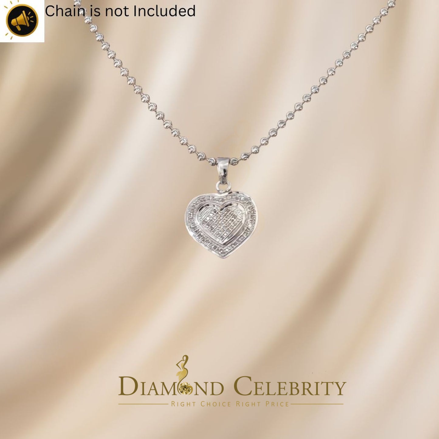 DiamondCelebritees  HEART Charm Real 0.25ct Diamond 925 Sterling Silver Necklace Pendant in White