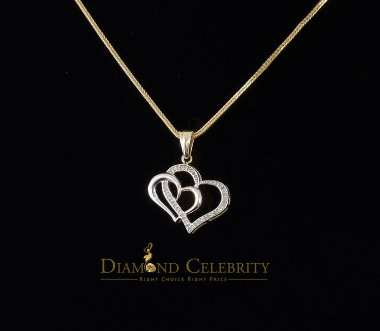 DiamondCelebritees  Two Tone Sterling Silver Yellow Double Heart Pendant 0.25ct Real Diamonds Stone