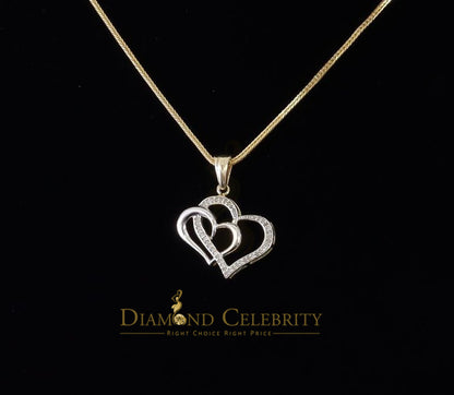 DiamondCelebritees  Two Tone Sterling Silver Yellow Double Heart Pendant 0.25ct Real Diamonds Stone