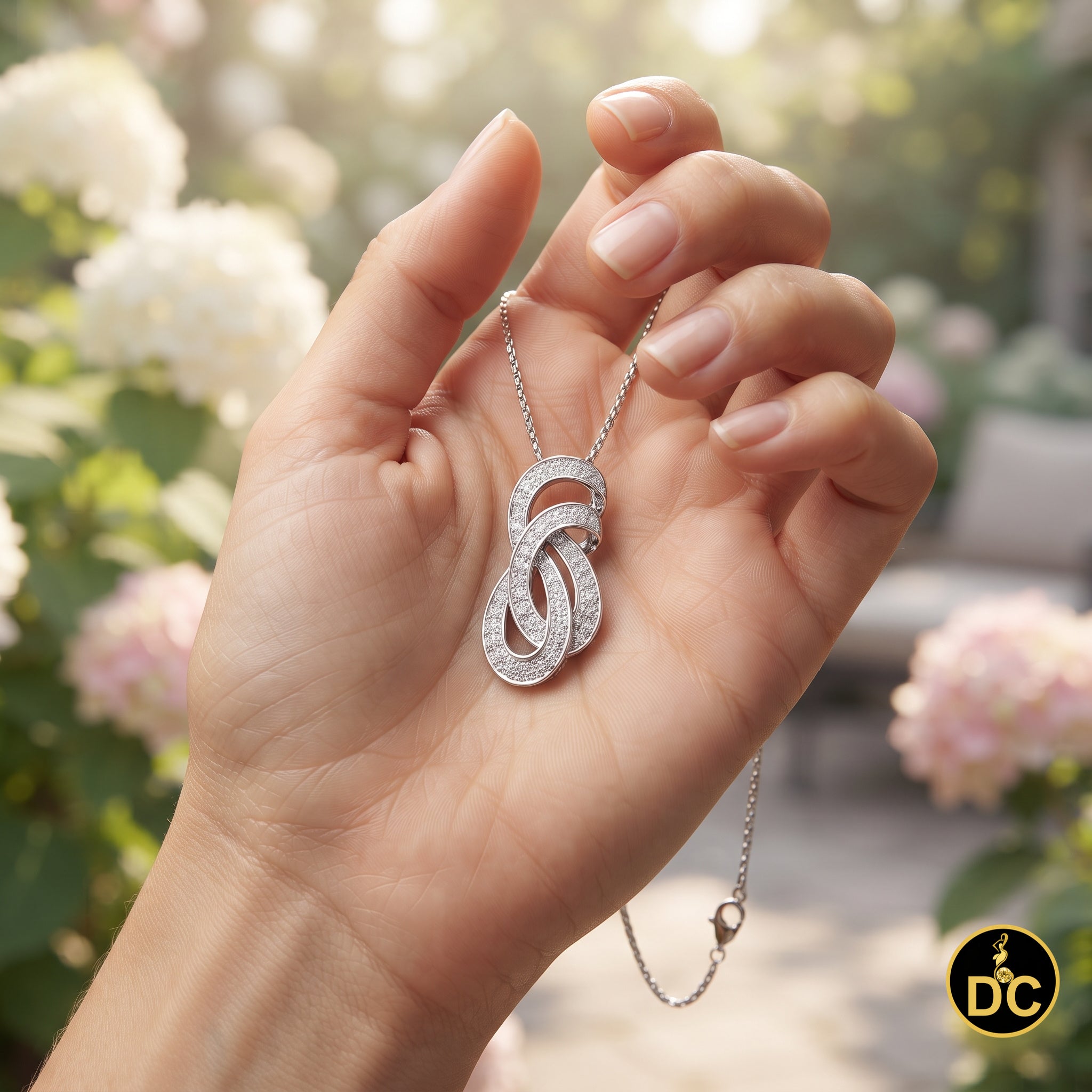 DiamondCelebritees 925 Sterling Silver 1inch Double Infinity Pendant Sparkling 0.28ct Cubic Zircon