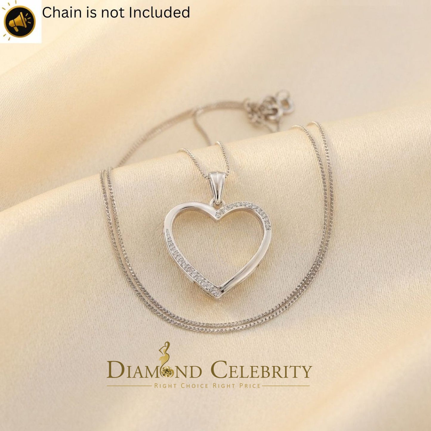 DiamondCelebritees  Real 0.12CT Diamond HEART in 925 Sterling Silver White Charm Necklace Pendant