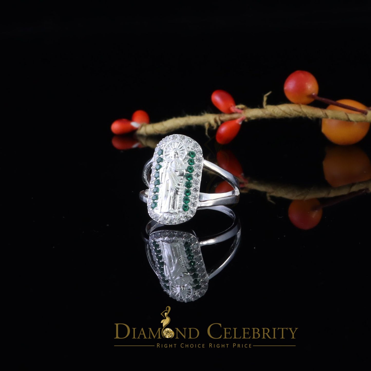DiamondCelebritees Religious White 925 Sterling Silver Cubic Zirconia St. Jude Women's Ring Size 8