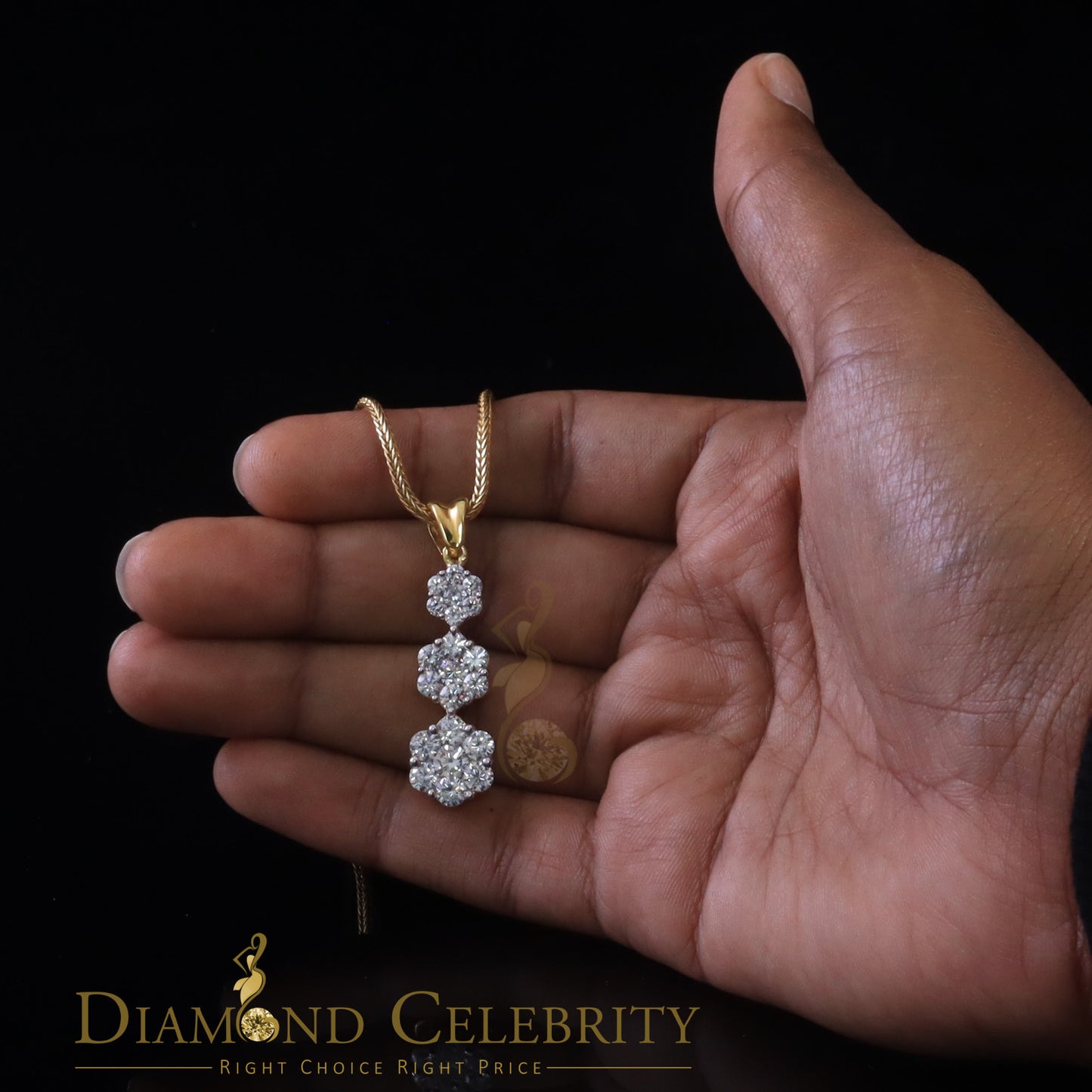 DiamondCelebritees Tripple Flower Shape Yellow 925 Sterling Silver Pendant 5.83ct Cubic Zirconia