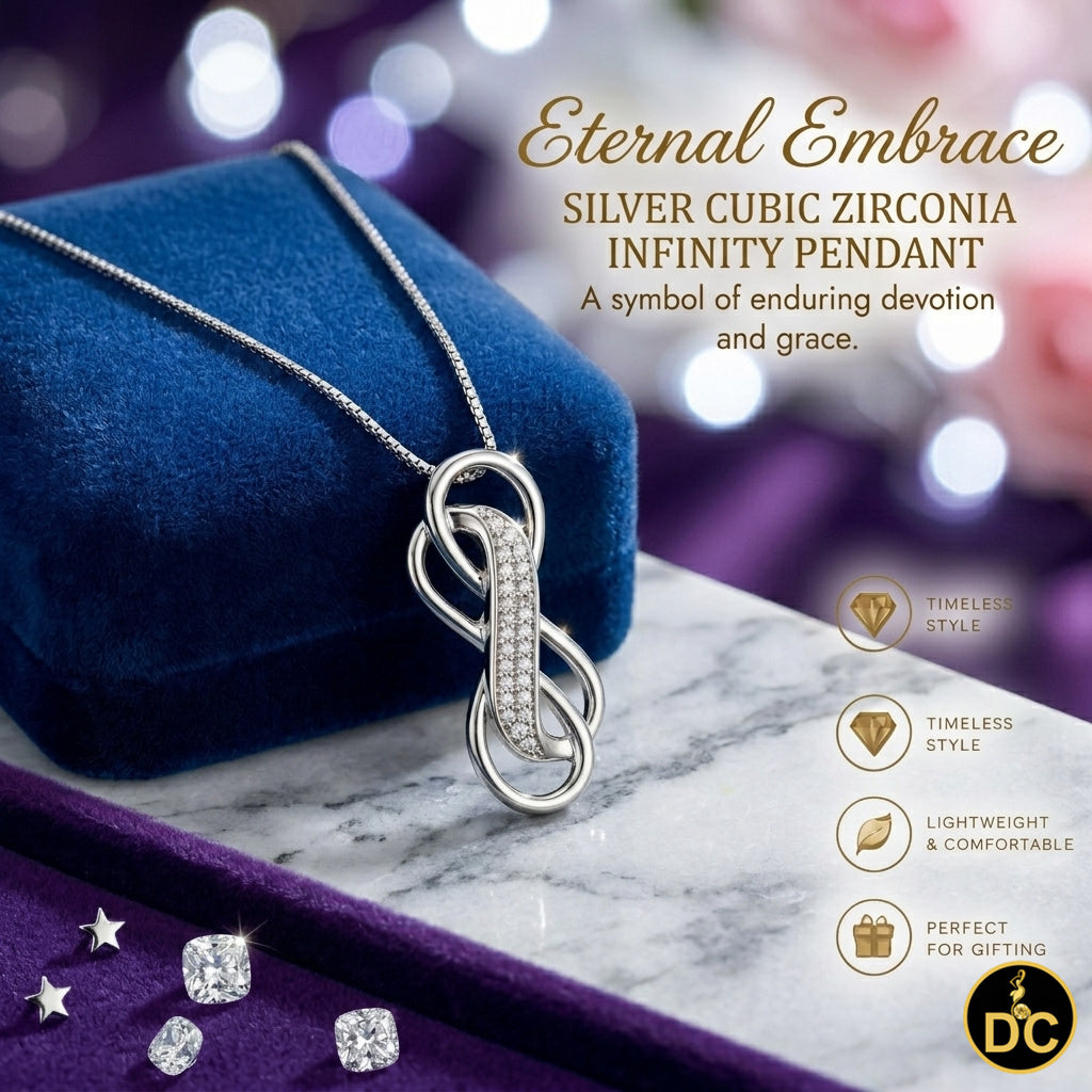 DiamondCelebritees 925 Sterling Silver White Double Infinite 0.25ct Cubic Zirconia 1INCH Pendant