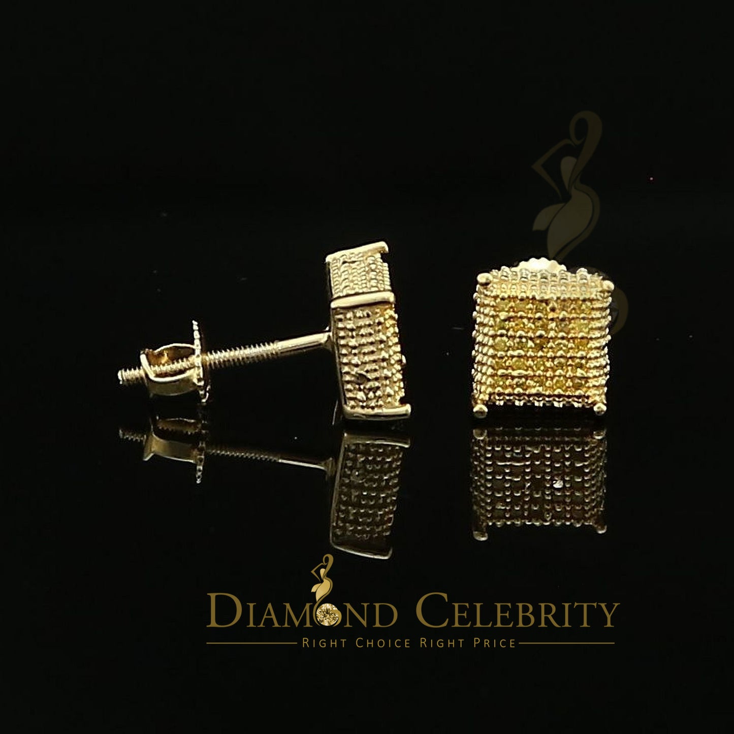 DiamondCelebritees 0.15ct Yellow Diamond 925 Sterling Silver Stud Women's/ Men's Square Earrings