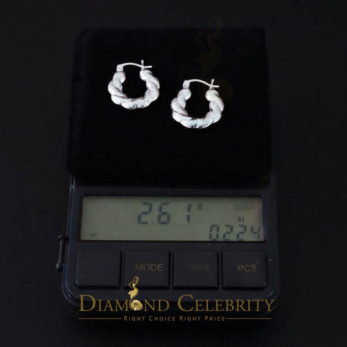 925 Sterling Silver Clasic Ribbed Twisted Rope/Braided Shrimp 19mm Hoop Earring