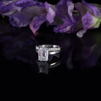 DiamondCelebritees White 5.00ct Moissanite Sterling Silver Mens/Women Bridal Rings Rectangle Size 8
