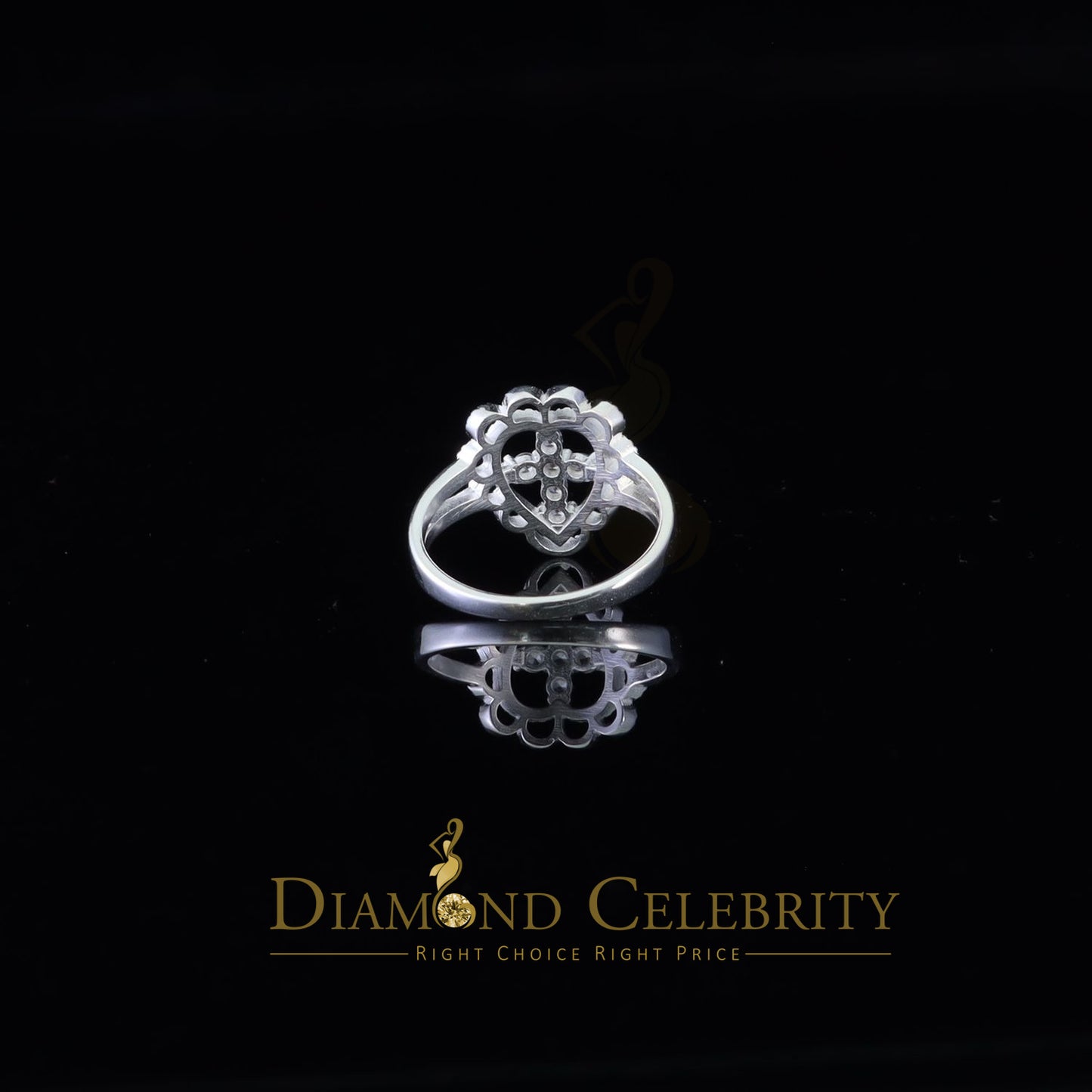 DiamondCelebritees Religious White 925 Sterling Silver Cross in Heart CZ Women's Ring Size 9