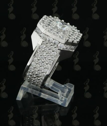 DiamondCelebritees 925 SilverJewelry White 16.0ct Cubic Zirconia Wide Octagon Men's Ring Size 9.5