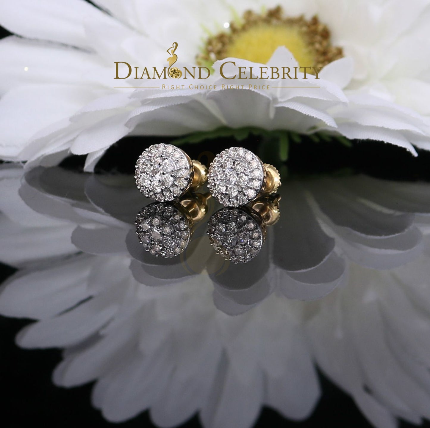 DiamondCelebritees Beautiful 10K Real Yellow Real Diamond 0.55CT Men's/Women's Stud Round Earring
