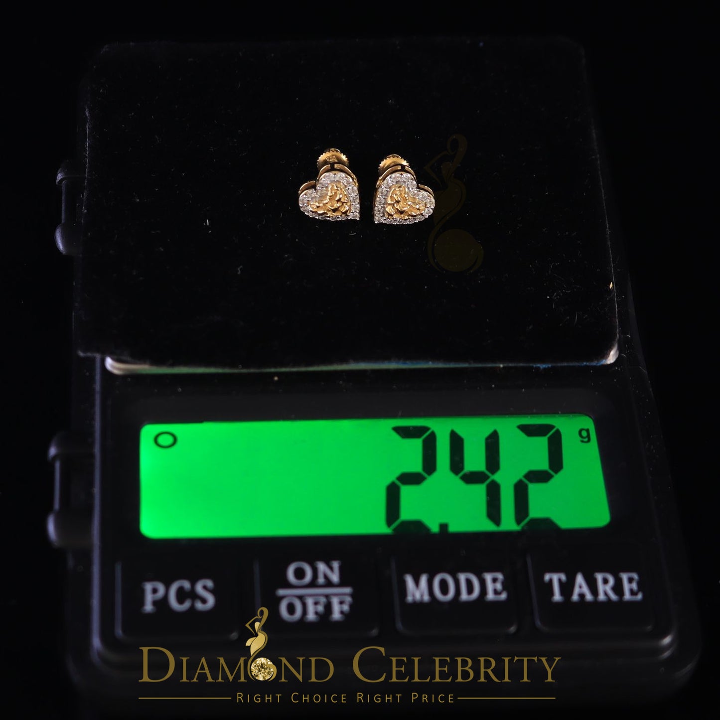 DiamondCelebritees 1.00ct Moissanite Yellow 925 Sterling Silver Women's Heart Shape Nugget Earrings