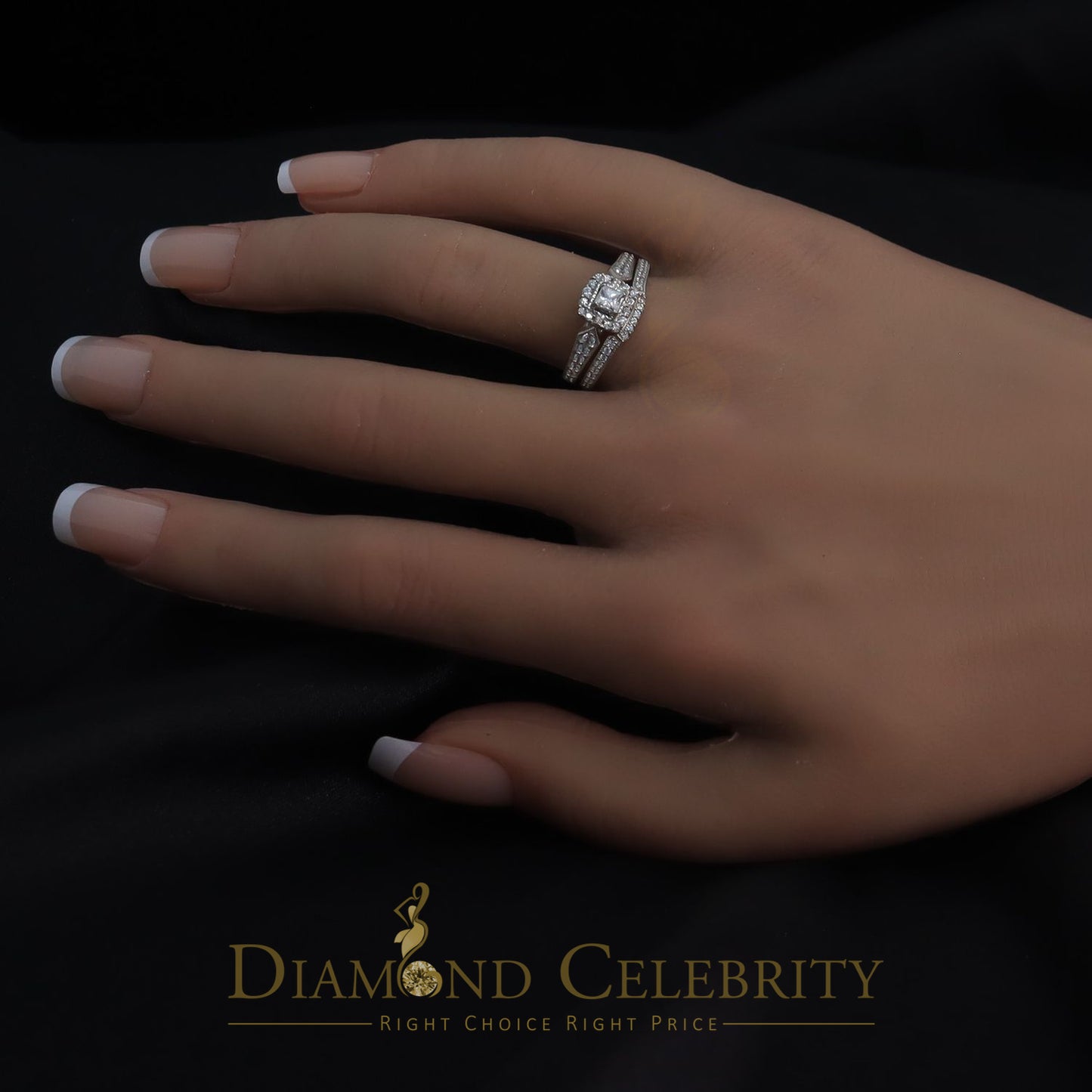 DiamondCelebritees 1.03ct Cubic Zirconia Sterling White Silver Square Bridal Womens style Ring Sz 7