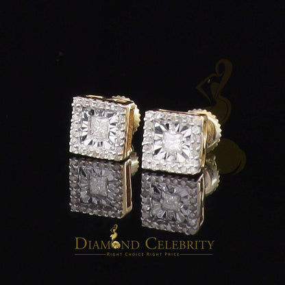 DiamondCelebritees 925 Yellow Silver 0.20ct Diamond Women's/ Men's Stud Square Fashion Earrings
