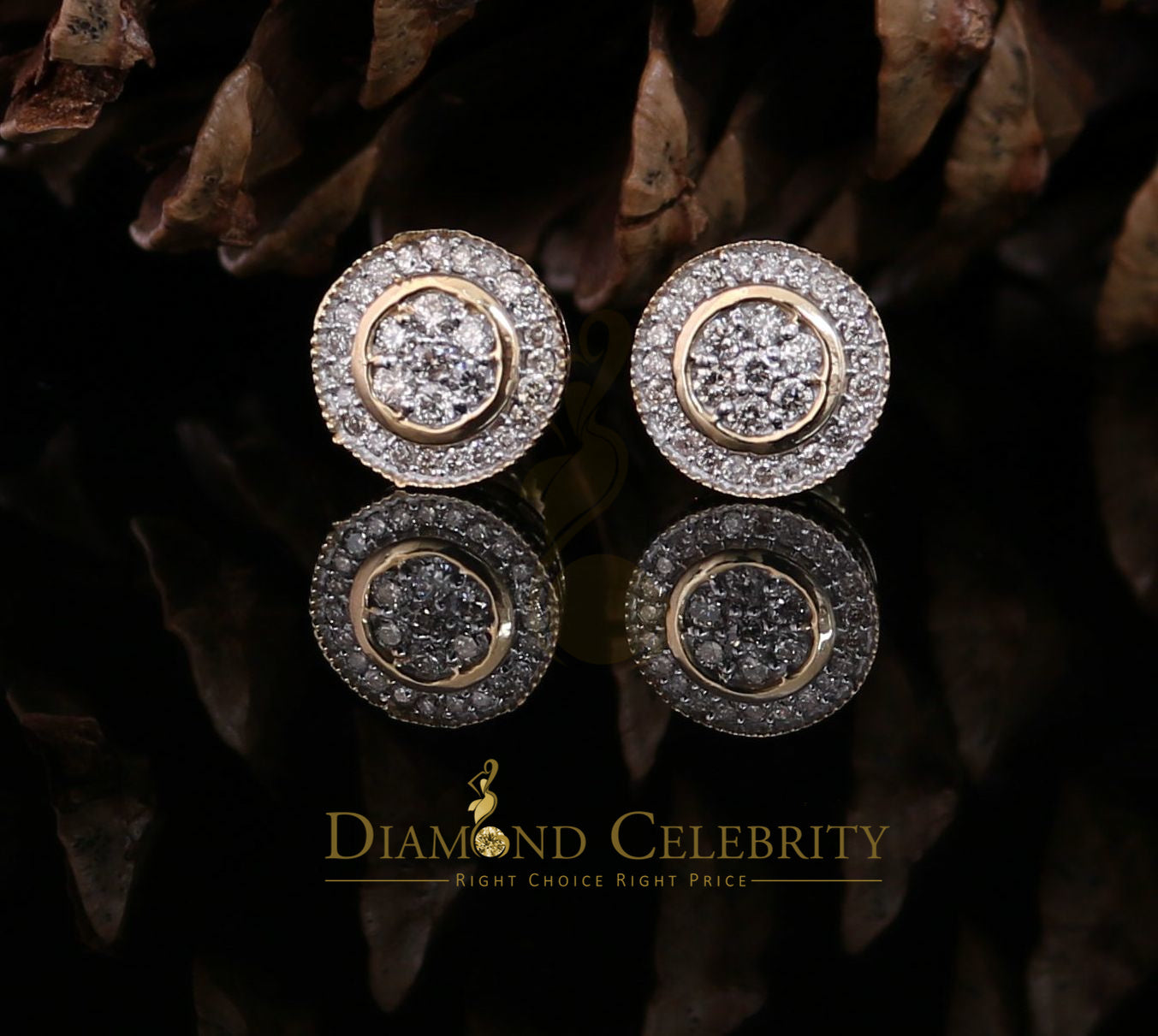 DiamondCelebritees 10K Real Yellow Gold Real Diamond 0.50CT Men's/Women's Stud Round flower Earring
