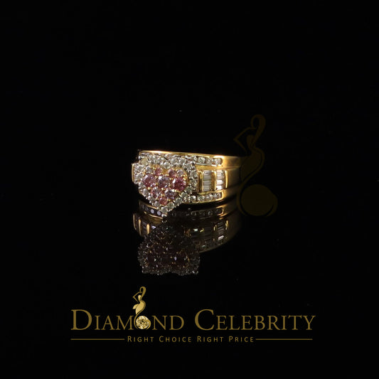 DiamondCelebritees Womens 1.50ct 925 Silver VVS D Pink Moissanite Yellow Cinderella HEART Ring SZ 8